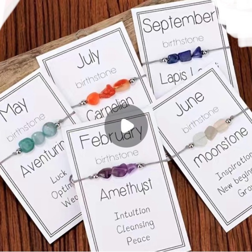 Birthstone Month Color Beads Braided Rope Bracelet ~ Adjustable